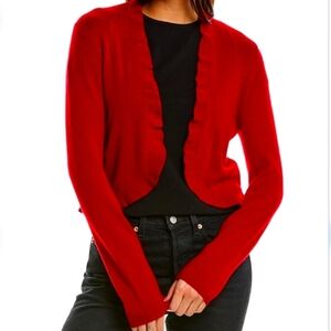 Hannah Rose Red Divine Ruffle Cashmere Bolero Sweater S